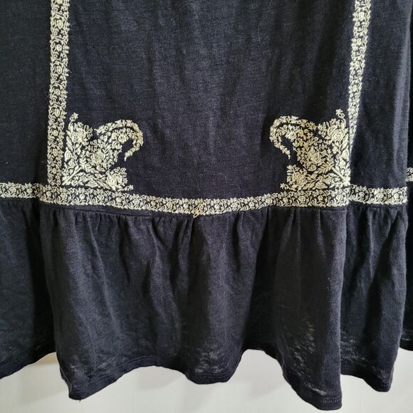 SUNDANCE Black Floral Path Dress Sz M Linen Embroidered Midi Off Shoulder Ruffle - Picture 8 of 12